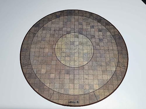 24" Diameter Dungeon Floor Playmat with 1" Grid Stitched Edging, Double-Sided with Universal Dungeon Terrain