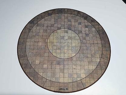 24" Diameter Dungeon Floor Playmat with 1" Grid Stitched Edging, Double-Sided with Universal Dungeon Terrain