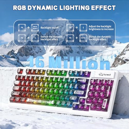 FREEWOLF M95 Transparent Membrane Keyboard with Clear Keycap,Wired Gaming Keyboard with RGB Backlit, 94 Silent Keys with Mechanical Feeling,26-Key Anti-ghosting,for Mac/Windows -Black - color: Black