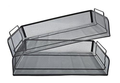 EASEPRES 2 Pack Stackable Desk Paper Tray, Metal Mesh Desktop Document Letter File Organizer for Office Home School, 13.5'' L x 9.75'' W x 5.5'' H, Black - color: 2 Pack Black