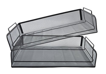 EASEPRES 2 Pack Stackable Desk Paper Tray, Metal Mesh Desktop Document Letter File Organizer for Office Home School, 13.5'' L x 9.75'' W x 5.5'' H, Black - color: 2 Pack Black