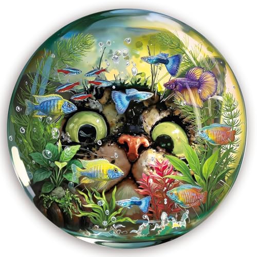 1000 Piece Round Jigsaw Puzzle for Adults, Black Cat and Fishbowl, Challenging Brain Teaser & Wall Decor Mental Stress Relief Gift for Cat Lovers 26.6in - color: L-black Cat and Fishbowl