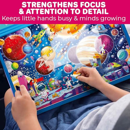 QUOKKA Magnetic Puzzles for Kids Ages 4-6 – 100 PCS Magnetic Puzzle Book for Toddlers 3-5 – 2 Puzzles & 2 Spot The Difference Maps – Search & Find Travel Games – Space, World Map Toddler Travel Toys - color: Maps 100pcs
