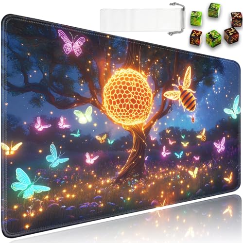 for MTG Game Playmat - 24 x 14 inches with Dices and Storage Bags, Non-Slip Base for TCG and Board Game Card Mats, Trading Card Games Mat, Bee Hives and Butterflies Pattern Collectible Card Playmats - color: Jv-playmat-p7-1-d116