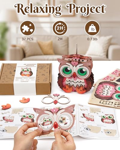 3D Wooden Puzzles for Adults, Big-Eyed Adorable Owl Bluetooth Speaker Model Kit, 3D Puzzles for Adults Room Home Decor DIY Craft Kit, Holiday Birthday Christmas Day Gifts for Men Women Teens