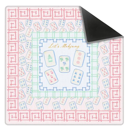 Blue Pink Chinoiserie Mahjong Mat 31.5" x 31.5", Grandmillennial Pastel Non-Slip Noise Reduction Mahjong Table Cover Accessories and Supplies for Dominoes Poker Card Board and Tile Games Gifts - color: Blue Pink Chinoiserie Mahjong Mat