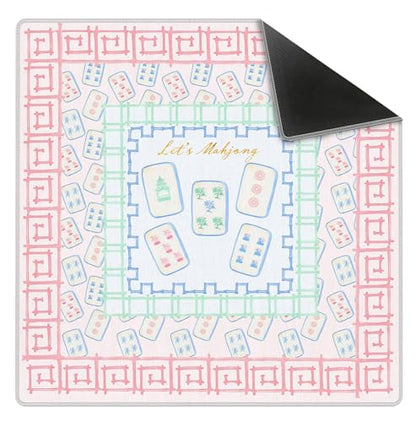 Blue Pink Chinoiserie Mahjong Mat 31.5" x 31.5", Grandmillennial Pastel Non-Slip Noise Reduction Mahjong Table Cover Accessories and Supplies for Dominoes Poker Card Board and Tile Games Gifts - color: Blue Pink Chinoiserie Mahjong Mat