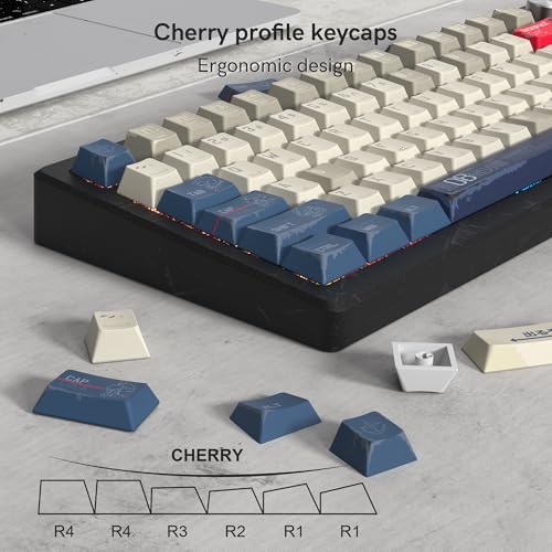 dagaladoo Retro Comic PBT keycaps Set,Cherry Profile Keyboard Keycaps | Beige/Blue key caps,Dye Sublimation,134-keys Custom keycaps for 60% 65% 75% 100% Cherry-MX switch Mechanical Keyboard - color: Gundam keycaps