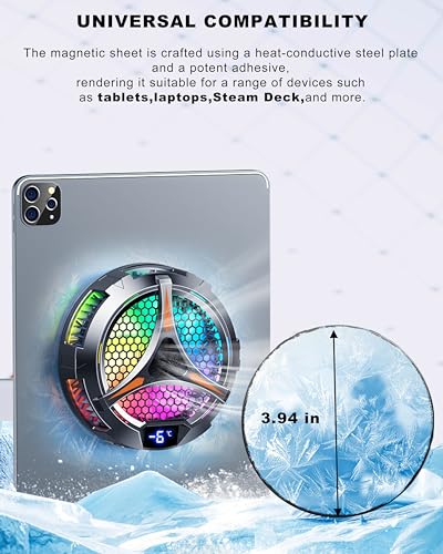 iPad Cooler, Magnetic Tablet Cooler for Surface pro/Samsung Tab/Steam Deck, iPad Cooling Fan with Temperature Monitor LED Gaming Light for Mobile Gaming, Tiktok Live Streaming