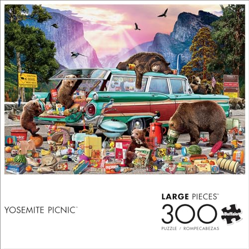 Buffalo Games - Yosemite Picnic - 300 Large Piece Jigsaw Puzzle for Adults | Art by Garry Walton, Made in USA, Easy-Grip Pieces, Recycled Board , Size: 21 x 15 in, With Poster, Frameable Art, Giftable - color: Yosemite Picnic