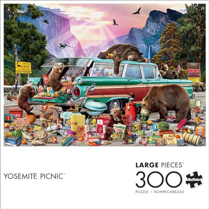 Buffalo Games - Yosemite Picnic - 300 Large Piece Jigsaw Puzzle for Adults | Art by Garry Walton, Made in USA, Easy-Grip Pieces, Recycled Board , Size: 21 x 15 in, With Poster, Frameable Art, Giftable - color: Yosemite Picnic