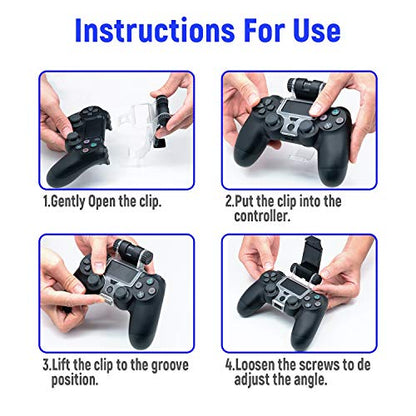 Mcbazel Phone Mount Clip for PS4 Controller, Smart Phone Holder Compatible with PS4 DualShock 4 Controller and iPhone, Android up to 6 Inch - Black | Click-lock installation All buttons & ports fully accessible Folds flat for travel PS4, Slim & Pro compat