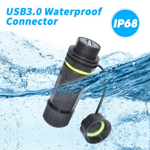 Waterproof Panel USB Connector with Shield, Waterproof IP68 USB 3.0 Panel Mount Connector, Female to Female, with Shield Extension Adapter, YPM20 2 PCS Pack