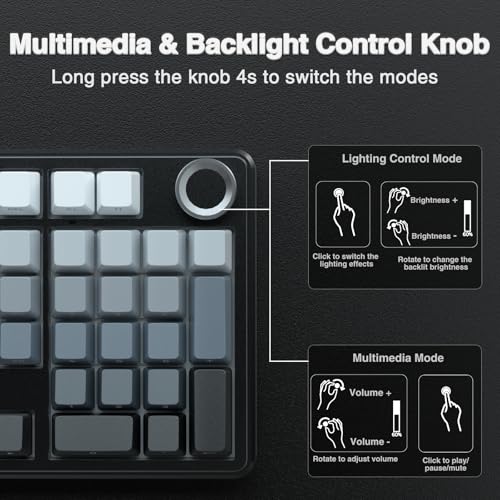 AULA F99 Pro Wireless Mechanical Keyboard with Knob,Gasket Structure,Tri-Mode BT5.0/USB-C/2.4GHz Hot Swappable Keyboard,Creamy Sound,RGB Backlit PBT Keycaps Computer Gaming Keyboards - color: With Knob-Side Prined-Black