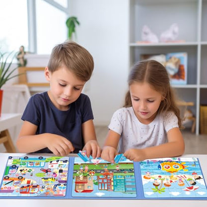 Magnetic Puzzles for Toddlers 3-5 Toddler Puzzle Travel Toys （Traffic） | Jigsaw Puzzles for Kids 97-Pieces Travel Toys Transportation Puzzles Ages 4-6 Road Car Trip & Airplane Activity - style: Transportation