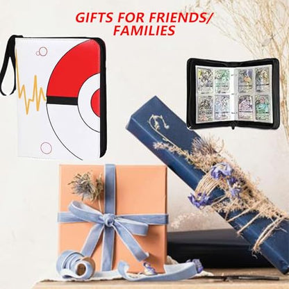 Trading Card Binder 4 Pocket, 400 Card Holder with 50 Removable Sleeves, Zipper Card Album - color: trading card binder