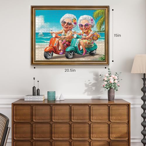 500 Piece Puzzles for Adults,Fun Grandmothers Puzzle for Teens Adult Seniors,Best Friends Beach Cruising Jigsaw Puzzle 500 Pieces,Cartoon Humor Puzzle with Letters on Back,Challenging Family Game Gift - style: Fun Grandmothers