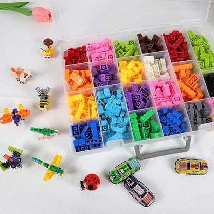 CGCG 2-Pack 48-Compartment Clear Plastic Organizer Box 14.37x10.63 | Storage case with handles, removable dividers for miniatures, small toy, fishing tackle, diamond painting, pencils, crafts