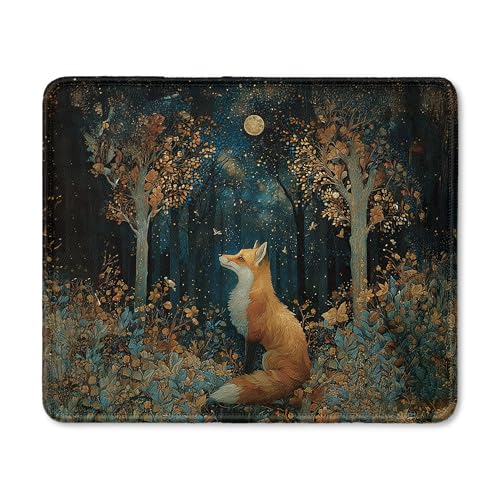Dark Moody Forest Fox Mouse Pad, Fox Gifts for Women Men, William Morris Inspired Cottage Core Moonlight Wild Animal Mouse Pad for Home Office Computer Gaming Desk Essentials, 9.5x7.9 Inch - color: 25Child