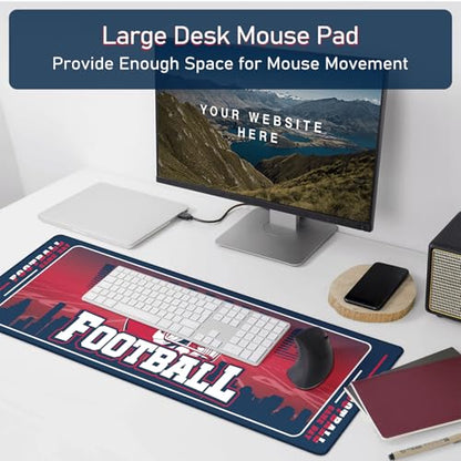 Football Desk Mat, Large Stitched Edges Gaming Mouse Pad, Blue Red City Design Keyboard Mat for Laptop Computer Desktop - 31.5x12 Inch for Football Fans - color: Blue Red Football