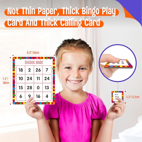 SpriteGru Multiplication & Division Bingo Game, 480 Math Problems, 2 Educational Math Board Game for Kindergarten and Preschool Kids 4-8, Perfect for Classroom & At Home (Up to 25 Players) - style: 25 Pcs Multiplication & Division Bingo Game
