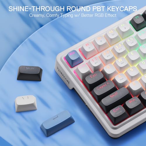 Redragon K719 Wireless Gasket Gaming Keyboard w/Hype Screen & Knob, 95 Keys Mechanical Keyboard, Easy-Control 1.14’’ TFT Info Display, 5-Layer Noise Dampener, Round PBT Keycaps, Mint Mambo Switch - color: Glacier Azure