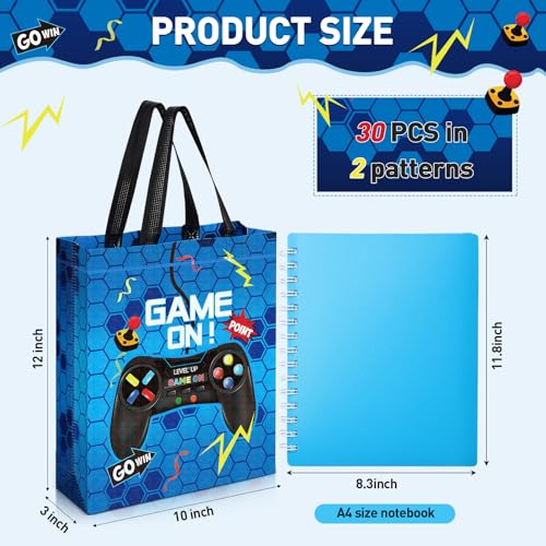 Sweetude 30 Pcs Video Game Gift Bag with Handle Game Party Supplies Reusable Gaming Neon Goody Bag, 2 Styles - style: Blue