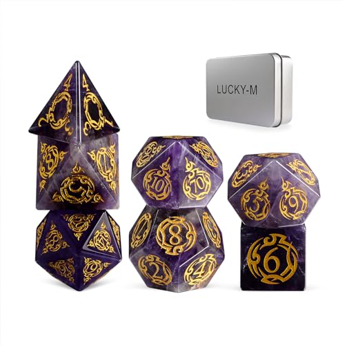 Amethyst Dice Dice Set, 7-Piece Handcrafted Polyhedral Dice with Gold Engraving, Ideal for D&D, RPG, MTG & Tabletop Games, Gift Box Included (Amethyst Totem) - color: Amethyst Totem