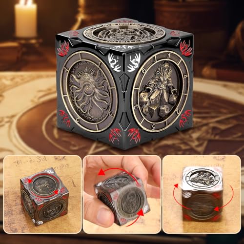 DND Spinner Dice, 7-in-1 Metal Dice Set, 3D Relief Design, DND Polyhedral Rotating Game Dice, D&D Gifts with Dragon Logo Gift Box, RPG, Role Playing Board Game Accessories, Black - color: Gold + Dark Grey