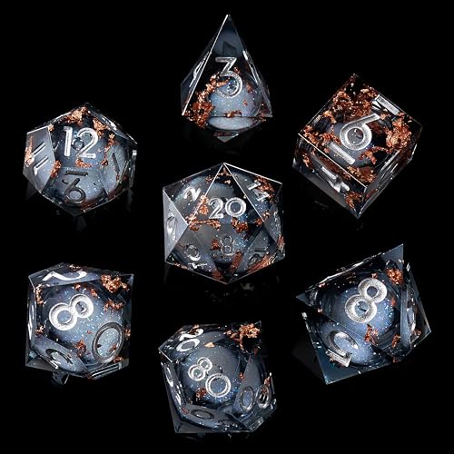 Liquid Core DND Dice Set, 7pcs Sharp Edge Dice for Role Playing Dungeons and Dragons Ttrpg with Gift Box, Handmade Resin D&D Dice RPG Role Playing Games Dice Set(Black Gold) - color: Liquid-black Gold