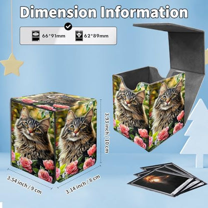 Card Deck Box for MTG Commander,Collectible Trading Storage Box Fits 120+ Single Sleeved Cards Magnetic Case PU Leather for Magic Commander TCG CCG MTG,Cute Cat Flower - color: Cute Cat Flower