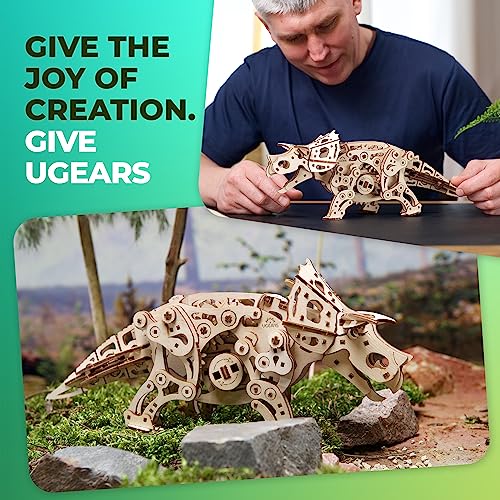 UGEARS Triceratops Dinosaur 3D Wooden Puzzles for Adults - Wooden Models Kits for Adults Dinosaur Model Kit Dino Wood Puzzle Animal Models for Adult Brain Teaser, Hobby Set - style: Triceratops Dinosaur