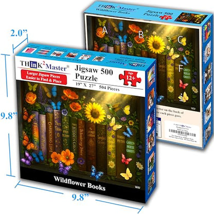 Think2Master Enchanted Library 500 Pieces Very Large Pieces Jigsaw Puzzle: 13+ Adults & Seniors. Magical Bookshelf with Butterflies & Flowers Botanical Garden. Great Gift. Size: 26.8” X 18.9” - style: Enchanted Library