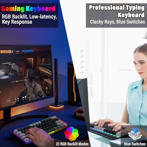 60% Compact Small Wired Portable Mechanical Keyboard,22 RGB Backlit,Blue Switch,CNC Aluminum,Hot Swappable Socket,PBT wear-Resistant keycaps,Ideal for Travel/Gaming/Typing/PC Computer/Mac/Laptop