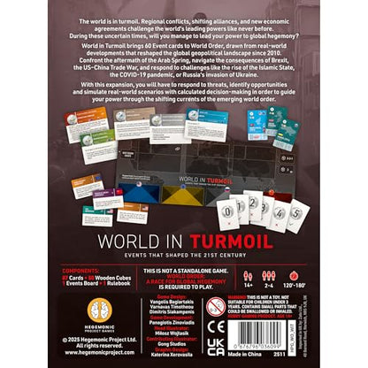 World Order: World in Turmoil - Board Game Expansion, 60 Recent Events that Shaped The 21st Century, New Threats & Scenarios, Ages 14+, 2-4 Players - style: World in Turmoil
