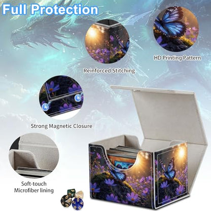 Butterfly on Flowers Deck Box for MTG Commander | Holds 100+ Double-Sleeved Cards | Strong Magnetic TCG Card Case for Collectible Games - color: Butterfly on Flowers