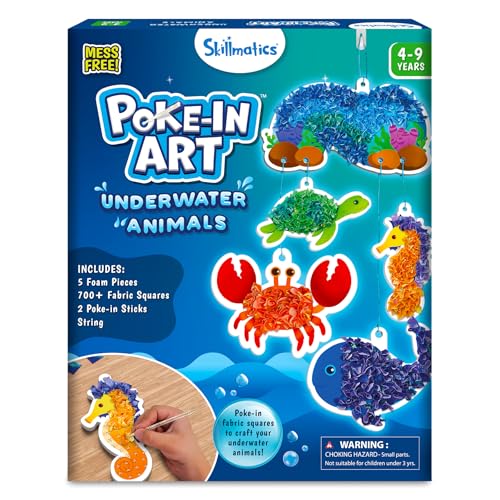 Skillmatics Poke-in Art – Underwater Animals, Mess-Free DIY Wood Craft Kit | Mess-Free Creative Art Kit for Kids, 5 Foam Pieces, DIY Room Decor, Gifts for Girls & Boys Ages 4, 5, 6, 7, 8, 9 - style: 7. Underwater Animals