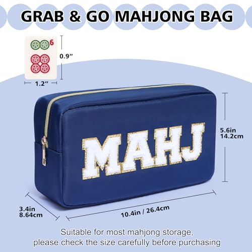 Mahjong Tile Bag Mahjong Bag with Zipper Travel Mahjong Carrying Case Storage Pouch Gifts for Mahjong Lovers Accessories - color: Navy-mahj