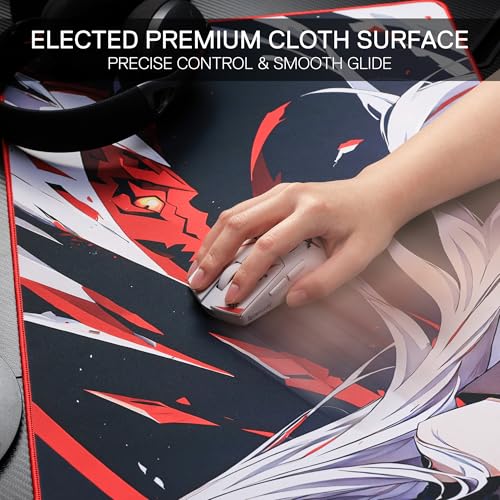Redragon EISA P047L Anime Gaming Mouse Pad - Smooth Spandex Surface, Anti-Slip Rubber Base, Spill-Resistant, Durable 5mm Thick Design, 35 x 16 inches, Black - color: Black, size: 35.4L x 15.7W inches
