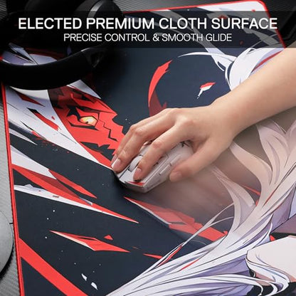 Redragon EISA P047L Anime Gaming Mouse Pad - Smooth Spandex Surface, Anti-Slip Rubber Base, Spill-Resistant, Durable 5mm Thick Design, 35 x 16 inches, Black - color: Black, size: 35.4L x 15.7W inches