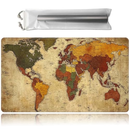 for MTG Game Playmat with Storage Bags,Game Mat 24 x 14 inches,TCG and Board Game Mat for Cards,Mousepad Desk Mats-Retro Map - color: Retro Map, size: No With Zones