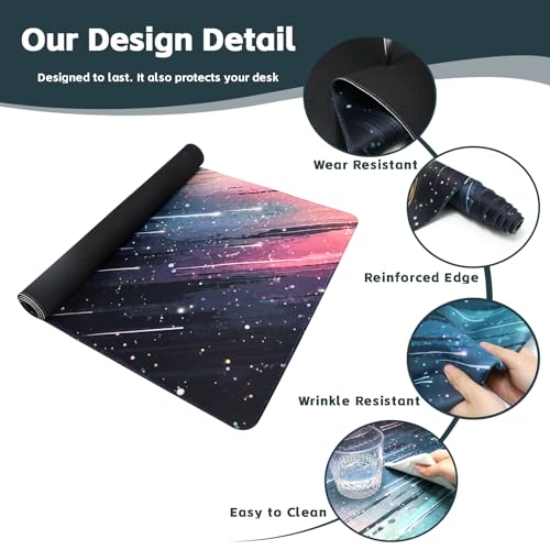 Baziabbo Cute Desk Mat,XXL Extended Large Mouse Pad,Gaming Mousepad with Stitched Edge,Non-Slip Rubber Base Keyboard Desk Pad for Home Office Study Game (Meteor) - color: Meteor