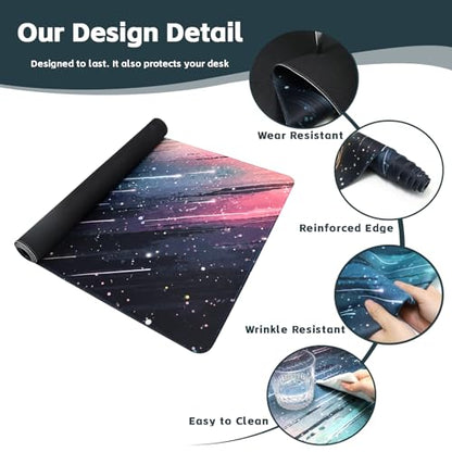 Baziabbo Cute Desk Mat,XXL Extended Large Mouse Pad,Gaming Mousepad with Stitched Edge,Non-Slip Rubber Base Keyboard Desk Pad for Home Office Study Game (Meteor) - color: Meteor