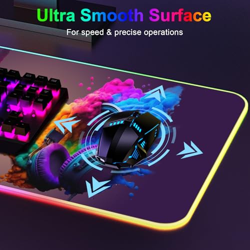 RGB Mouse Pad, Gaming Mousepad with 13 LED Light Modes | 31.5X11.8inch Large Mouse Mat, Gaming Mats for Desk with Non-Slip Rubber Base - color: Black-b