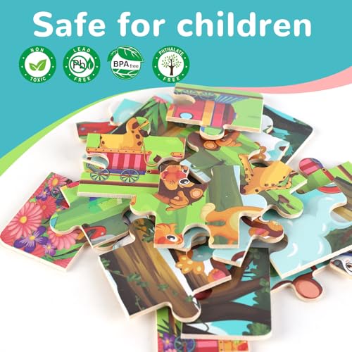 Wooden Educational Jigsaw Puzzles for Preschool Kids Ages 3-5, 4-Pack with 20 Pieces Dinosaur, Space, Transportation Wood Puzzles Set, Toddler Brain Teaser Toys, Gifts for Boys Girls Ages 3 4 5 6 - color: Mixed Styles B