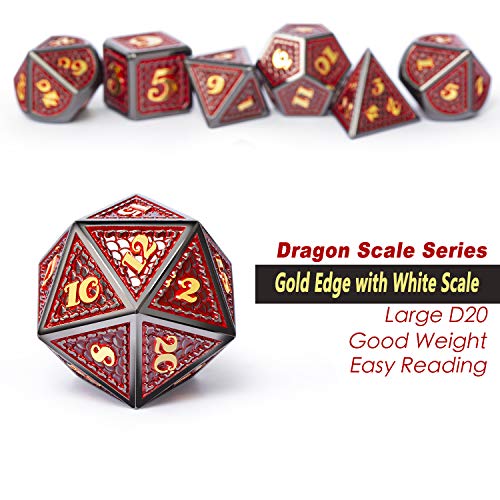 DNDND Metal Dungeons and Dragons Dice Set, 7 PCS Dragon Scale Metallic D&D Die with Gift Metal Tin for DND Game (Red with Black Edge) - color: Red With Black Edge