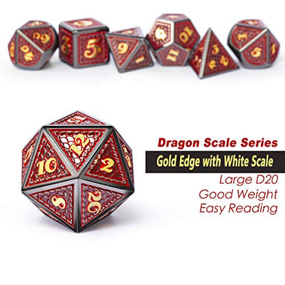 DNDND Metal Dungeons and Dragons Dice Set, 7 PCS Dragon Scale Metallic D&D Die with Gift Metal Tin for DND Game (Red with Black Edge) - color: Red With Black Edge