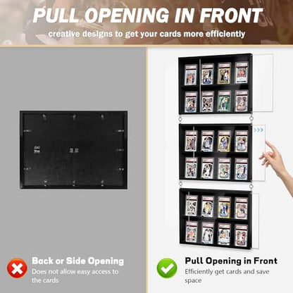 Emfogo Card Display Case, 3 Pack Trading Card Display with Clear View, Wooden Graded Sports Card Display Case Wall Mounted, Baseball Card Display Frame for Trading Card Collection (3 Pack-Black) - size: 2-Layer 3 Pack
