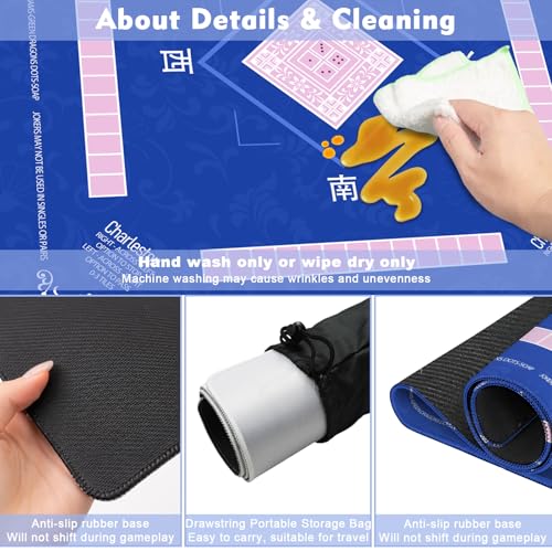 Chinoiserie Mahjong Mat with Rules for Table-31.5''x31.5'' Floral American Mahjong Mat Anti-Slip Neoprene Rubber Noise Reducing,Foldable Travel Game Tablecloth for Poker Card Board Games Dominoes - color: Blue Flower