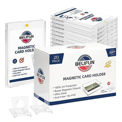 20-Pack One Touch Magnetic Card-Holders - 35PT Trading Card Holders, UV Protection Clear Acrylic Card Cases, Card Protector for Game, Baseball Sports Cards, Fit for Standard Cards Storage and Display - size: 20ct 35PT One Touch Card Holder